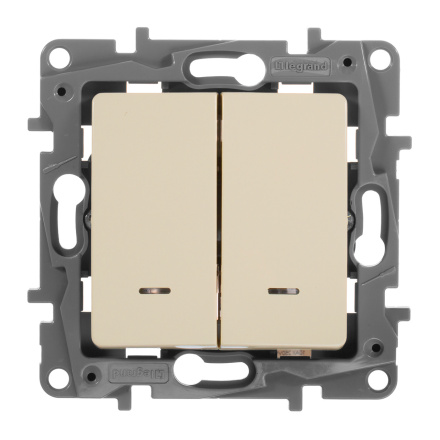 Переключатель двухклавишный Legrand Etika с подсветкой 10A 250V слоновая кость 672316