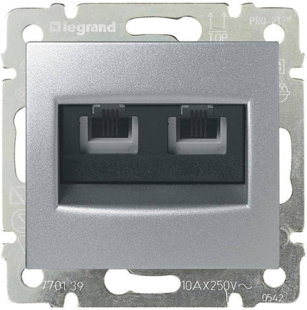 Розетка телефонная 2хRJ11 Legrand Valena алюминий 770139