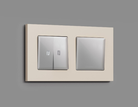 Комплект механизма 2-кл проходного выключателя с подсветкой Ambrella Volt Alfa MA404035