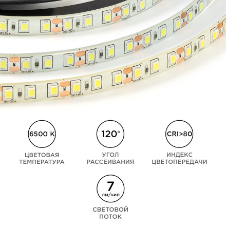 Светодиодная влагозащищенная лента Apeyron 12В 2835 9,6Вт/м 6500К 7Лм/чип 5м IP65 LSE-261