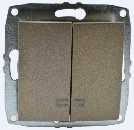 Выключатель двухклавишный с подсветкой Mono Electric Despina-Larissa 10А 250В бронза 500-002325-103