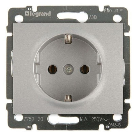 Розетка 2К+3 Legrand Galea Life 16A 250V с/з со шторками автоматические клеммы алюминий 771363