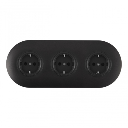 Круглая розетка тройная (трехпостовая) с/з и шторками Arte Milano SET08-3-40-1x3 black