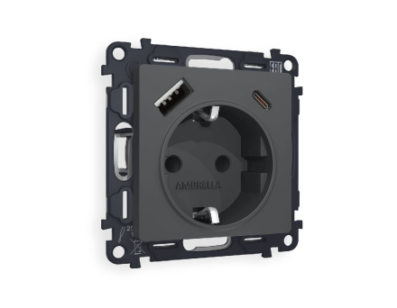 Комплект механизма розетки 2USB A+C 20W (быстрая зарядка) с/з Ambrella Volt Alfa MA910010