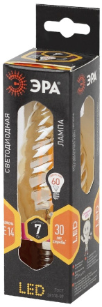 Лампа светодиодная Эра E14 7W 2700K F-LED BTW-7W-827-E14 gold Б0027966