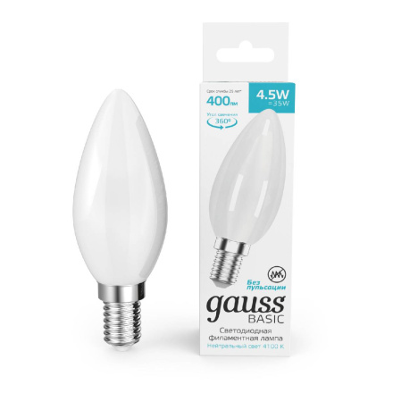 Светодиодная филаментная лампа Gauss Basic Filament E14 4,5W 4100K 1035125