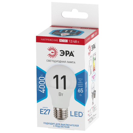 Лампа светодиодная Эра E27 11W 4000K LED A60-11W-12/48V-840-E27 Б0049097