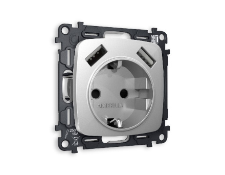 Комплект механизма розетки 2USB A+A 18W (быстрая зарядка) с/з Ambrella Volt Omega MO409010