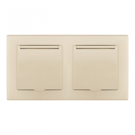 Розетка двойная (двухпостовая) с/з и шторками Arte Milano SET06-2-41-1x2 shampan