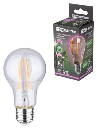 Лампа светодиодная для растений TDM Electric E27 8W прозрачная SQ0340-0237