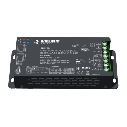 Диммер Arlight SMART-PWM-104-73-SH-SUF Black (12-48V, 4x6A, RJ-45, TUYA Wi-Fi, 2.4G) (IARL, IP20 Металл) 055882