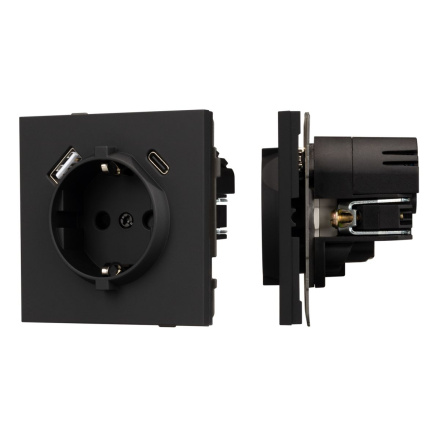 Механизм розетки с USB зарядкой Arlight SCT-TENDO-MUAC-SFPL-BK (230V, 16A) 054607