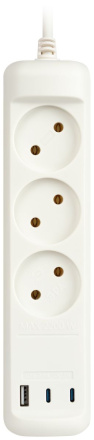 Удлинитель Эра U-3-3m-USB-W 3 розетки + 3xUSB A+C 3м 10А белый