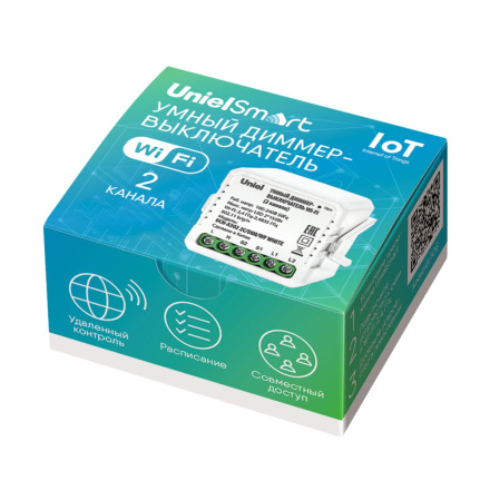 Умный диммер-выключатель Wi-Fi Uniel UL-00011711 2 канала. 100-240В. 2x150Вт UCH-A302 2C/DIM/WF WHITE