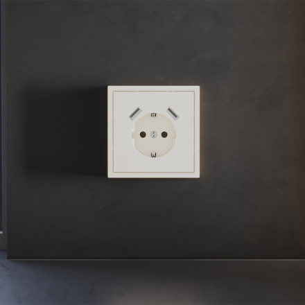 Накладка для розетки с заземлением и защитными шторками, с USB A+A Voltum S70 (хлопок) VLS000913