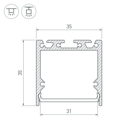Алюминиевый профиль Arlight с экраном SL-LINE-3535-2500 WHITE+OPAL 036302