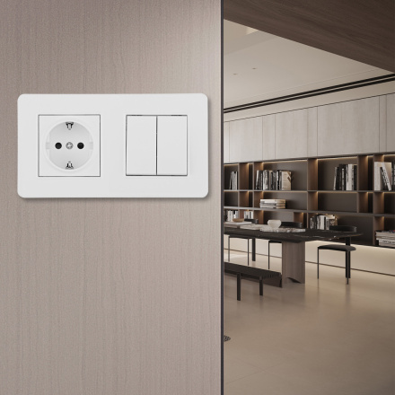 Выключатель двухклавишный с розеткой Arte Milano SET16-2-40-1-30-2 white