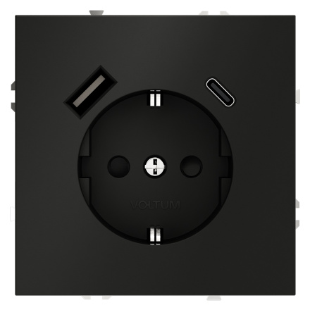 Розетка с USB, A+C Voltum S70 VLS040508 (черный матовый