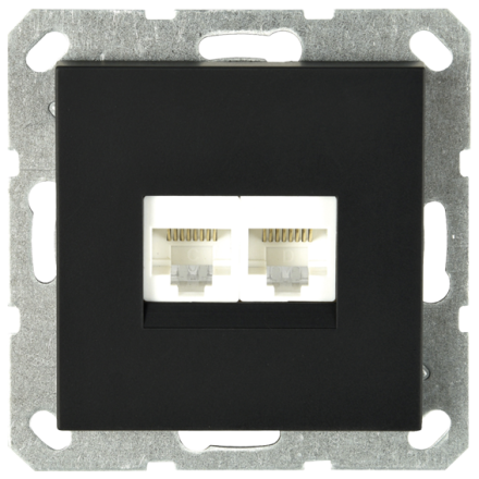 Интернет розетка Jasmart двойная разъем RJ45х2 с накладкой черный матовый (soft touch) G6106PB