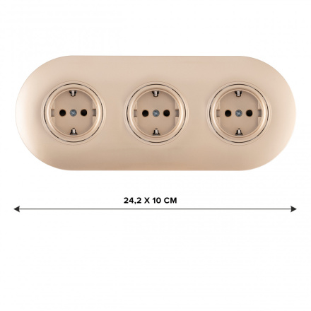 Круглая розетка тройная (трехпостовая) с/з и шторками Arte Milano SET08-3-40-1x3 shampan