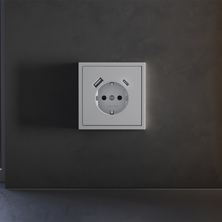 Накладка для розетки с заземлением и защитными шторками, с USB A+C Voltum S70 (серый) VLS001016