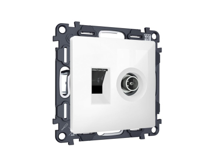 Комплект механизма розетки компьютерной + TV оконечной RJ-45 с автоматической защитной шторкой Alfa Белый глянец Quant Ambrella Volt MA112510 (AP1125, VM195)