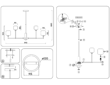 Люстра на штанге Ambrella Light High Light Heigh Light LH53019