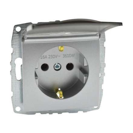 Розетка с заземлением с крышкой Mono Electric Despina-Larissa 16А 250В серебро 500-002121-118