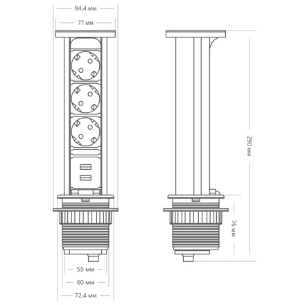 Блок розеток 105W (3 секции и 2 USB) Mebax 00-00001161