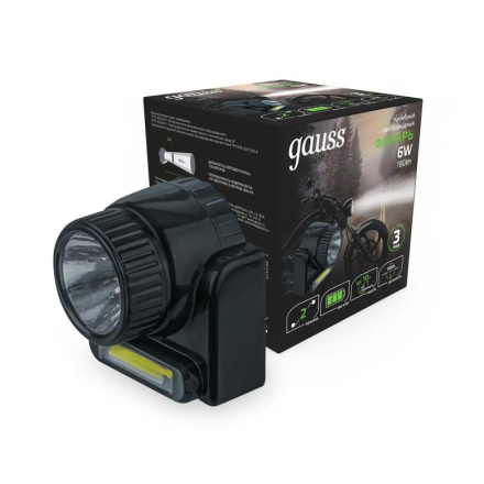 Налобный светодиодный фонарь Gauss аккумуляторный 75х70 180 лм GF309