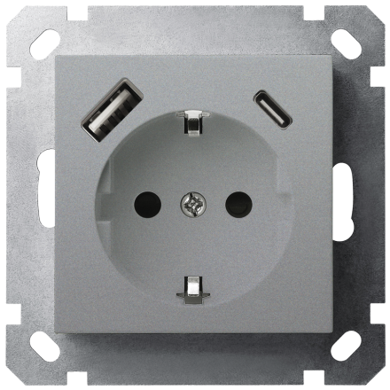 Розетка SHUKO Jasmart с USB тип A + C1 с защитными шторками (2P+T) 25W 16A 250V G5501USB-25S