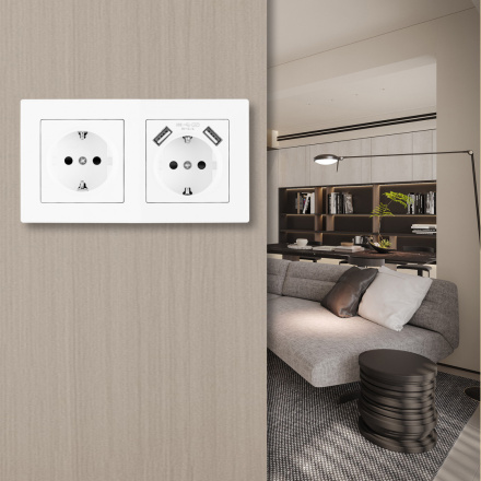 Розетка двойная (двухпостовая) c USB Arte Milano SET06-2-47-1-40-1 white