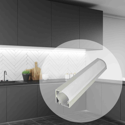 Профиль угловой накладной Apeyron ширина ленты до 10мм (рассеиватель, заглушки - 2шт) 08-31