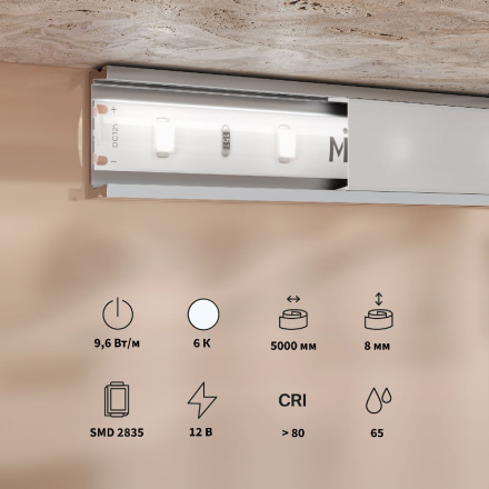 Светодиодная лента Maytoni Base 12В 2835 9,6Вт/м 6000K 5м IP65 201176