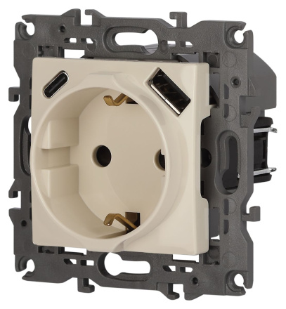 Розетка со шторками с USB type-A+C Эра Elegance 14-4108-02 Б0067725