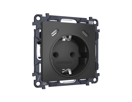 Комплект механизма электрической розетки 2USB С+C 20W с/з на винтовых зажимах 16A-250V Alfa Графит мягкое касание Quant Ambrella Volt MA910510 (AP9105, VM165)