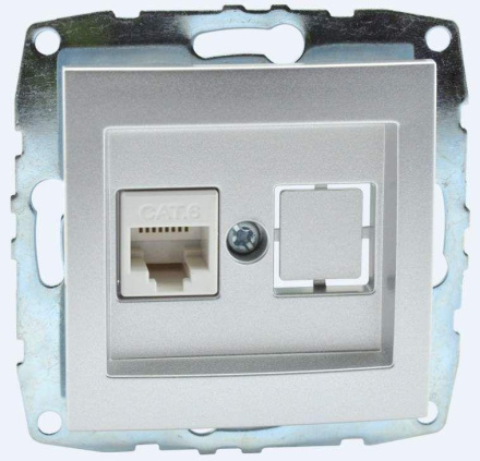 Розетка компьютерная Rj45 Cat6 Mono Electric Despina-Larissa серебро 500-002105-125