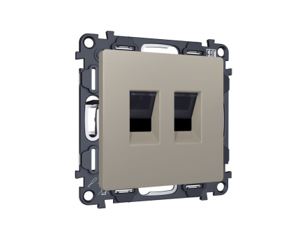 Комплект механизма компьютерной двойной розетки RJ-45 с автоматической защитной шторкой Alfa Серо-бежевый матовый Quant Ambrella Volt MA372110 (AP3721, VM189)