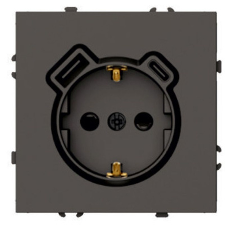 Розетка 1-местная з/ш с/з 16А + USB + Type C (механизм) Stekker Эмили RST16-5119-09 антрацит soft touch 50361