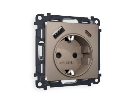 Комплект механизма розетки 2USB A+C 20W (быстрая зарядка) с/з Ambrella Volt Alfa MA640010