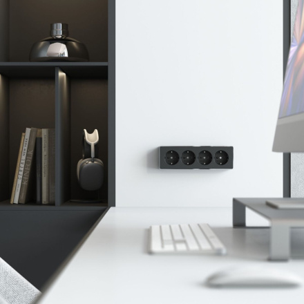 Розетка четверная с заземлением и шторками Werkel Gallant черный/хром W5072258 4690389218026 a071254