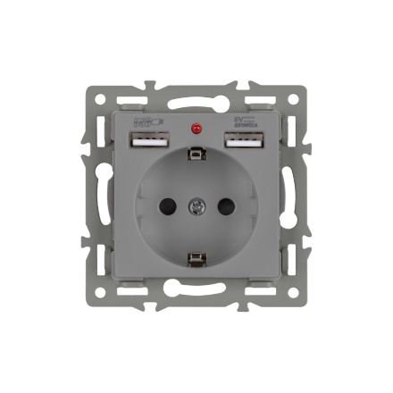 Механизм розетки с USB зарядкой Arlight SCT-MUAA-PL-GR (250V, 16A) 043735